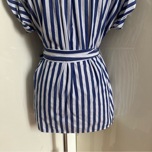 J.Crew Button Front Tie Waist Top in Bold Stripe Cotton Poplin sz S - Picture 10 of 12